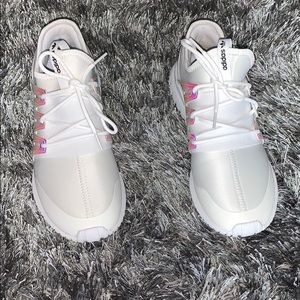White/iridescent Adidas tubular sneakers